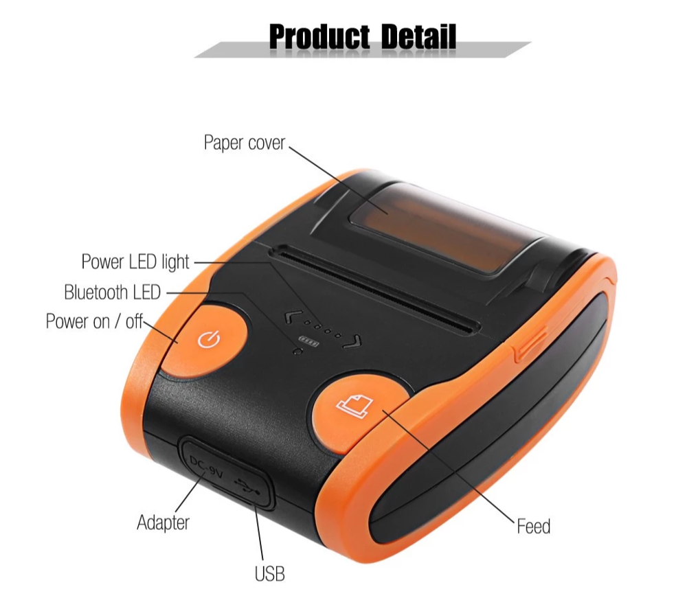 Thermische Printer Ontvangst Label Barcode Bluetooth Draadloze 58 Mm Bill 1D 2D Qr Code Barcode Afdrukken Ios Android windows