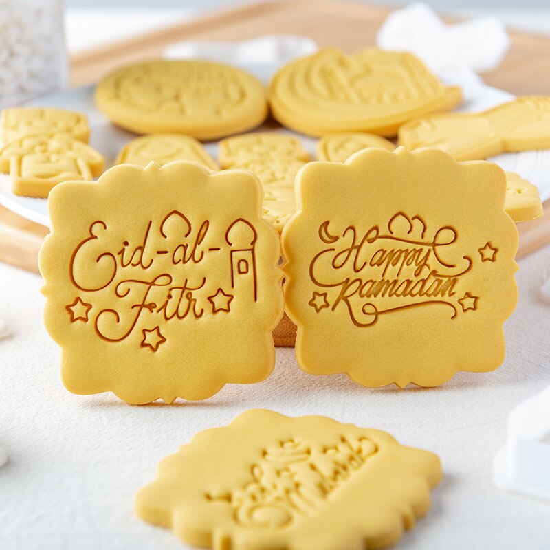 Molde para galletas Eid Mubarak, cortadores de galletas, estrella, iglesia, niño y niña, cortador en relieve, sello de Fondant, utensilios para hornear pasteles DIY
