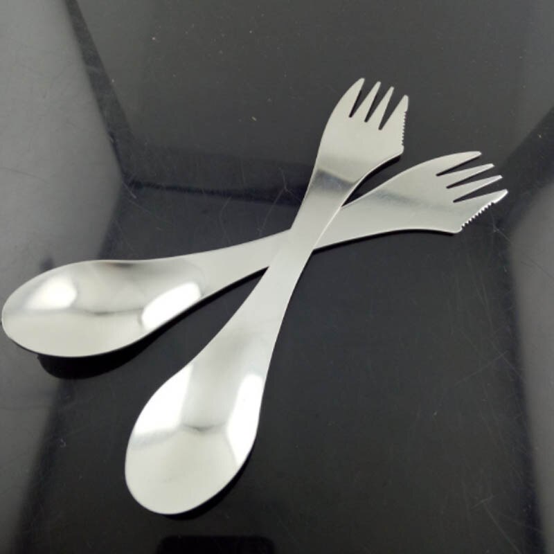 Cubiertos de acero inoxidable para pícnic al aire libre, herramientas de senderismo, tenedor, cuchara, utensilio en Combo, 3 en 1