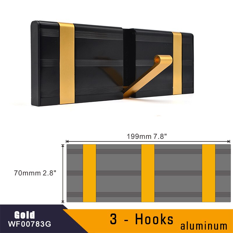 Aluminum Home Decor Nailless Folding Coat Hook Hallway Bedroom Door Hat Clothes Rack Hanger Kitchen Toilet Wall Brack Hooks: 3-Hook Gold