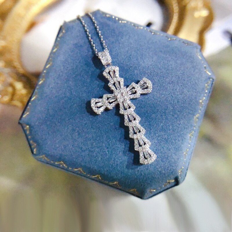 Qtt sølv blændende vintage kors vedhæng halskæde med kæde charms choker luksus dame halskæder forsyninger til smykker