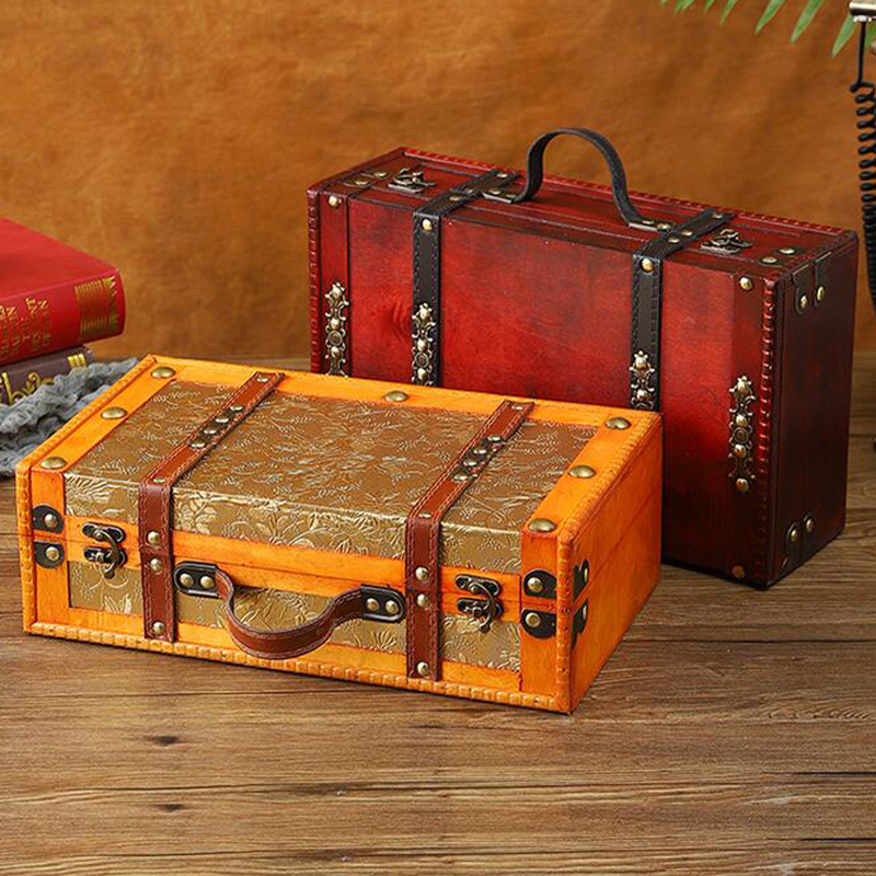 Valise Vintage en bois avec poignée, , boîte de rangement pour bijoux au trésor de Style européen, mallette de rangement pour la maison et les voyages