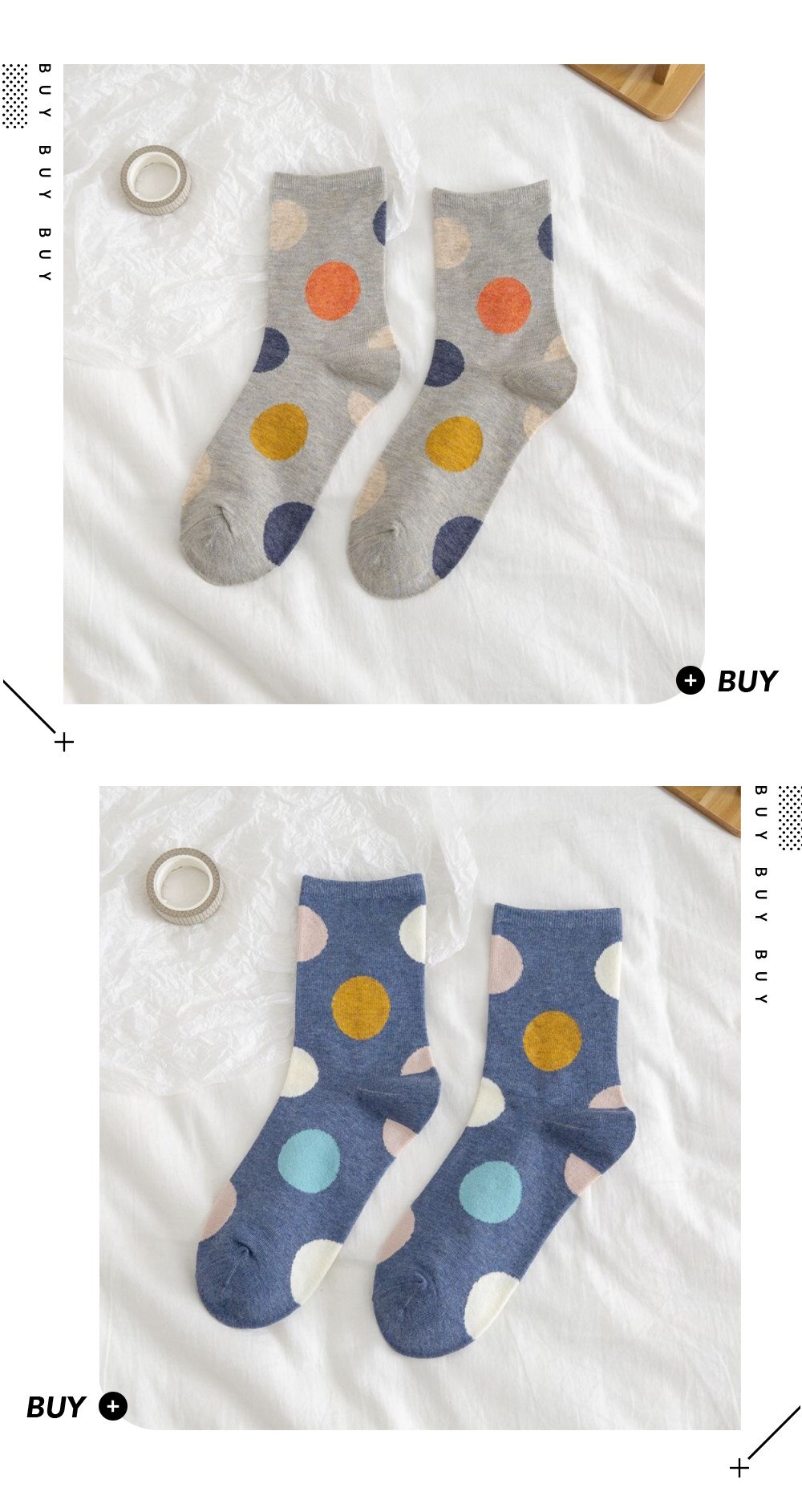2 Pair/Pack Big Dot Cotton Socks Women Kawaii Women Socks Sweat Autumn and Winter: 86163-1