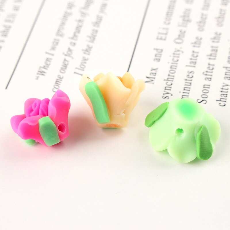6pcs Rose Flower Handmade Soft Polymer Clay with holes For DIY Necklace Bracelet Hair Ornament Jewelry Making