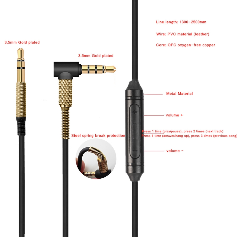 Cable de Audio de resorte para Marshall Major II 2 3, Cable de auriculares medio con micrófono, Control de volumen, accesorios para auriculares, nueva actualización