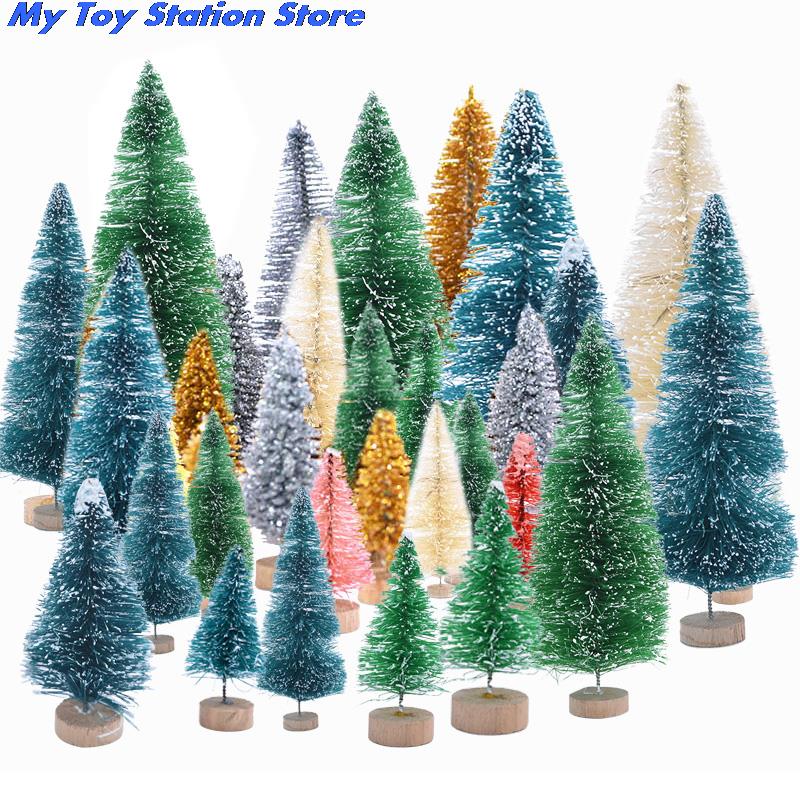 1PC 12.5cm/16cm Mini Christmas Tree Gold Green Small Pine Tree Sisal Placed In The Desktop Year Xmas Party Ornaments