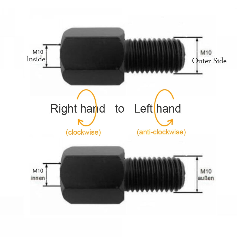 Motorcycle Scooter Black Mirror Adapter M10 M8 10MM 8MM Rearview Mirrors Adapters Right Left Hand Thread Conversion Bolt Screws