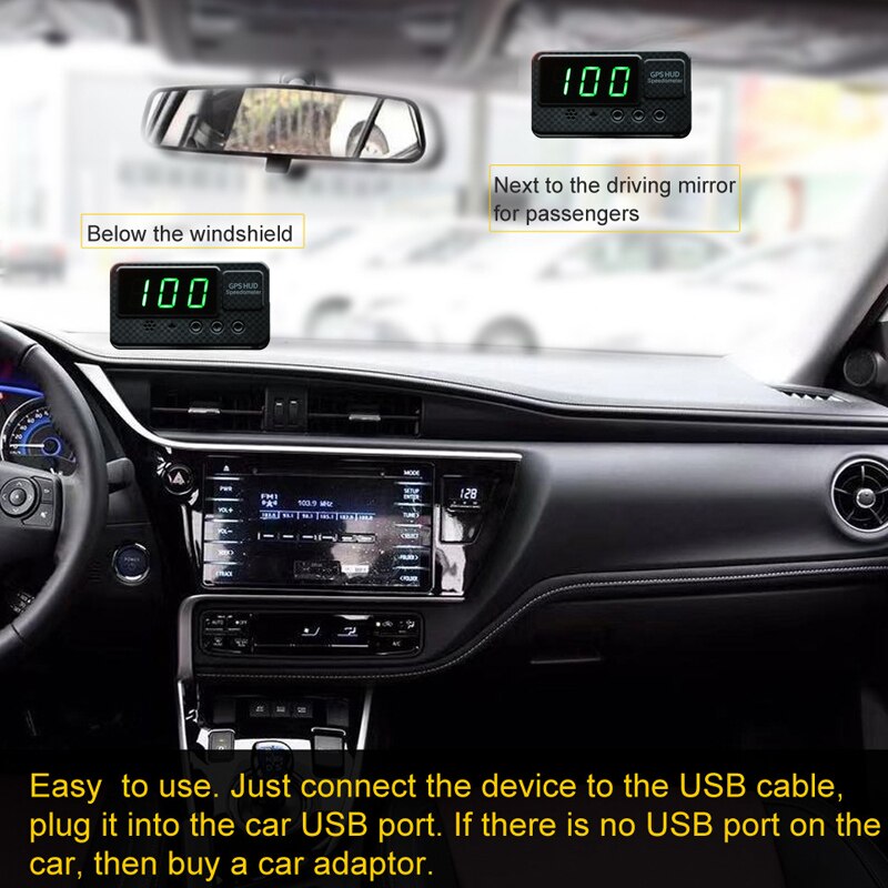 GPS Speedometer 3Inch GPS Head-up Mileage HUD Display Digital Speed Alarm MPH KMH Altitude Display Projector Overspeed Warning