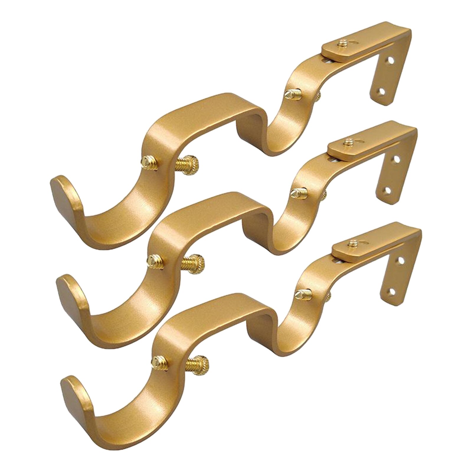 3PC Single Curtain Rod Holders Bracket Into Window Frame Curtain Rod Heavy Duty Double Rod Holders Curtain Brackets: Golden