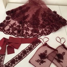 Ensemble de voile de mariée brodé en henné 3D, avec fleurs et paillettes, accessoire de nuit de mariage, de mariage, de couleur rouge bordeaux, modèle: Burgundy