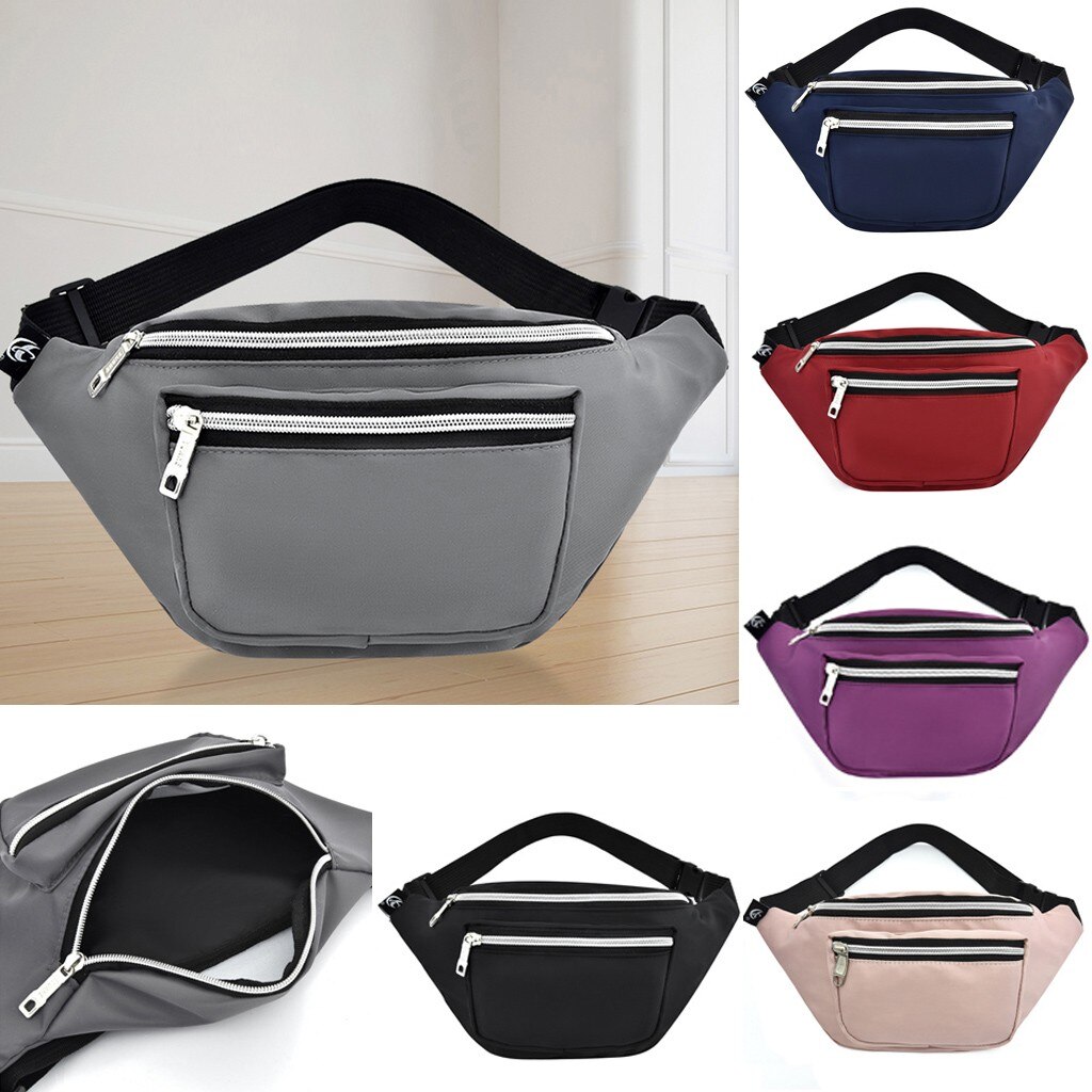 30 # Pure Zwarte Tas Vrouwen Pure Kleur Nylon 2 Rits Messenger Bag Borst Bag Heuptas Telefoon tas Clutch Tassen