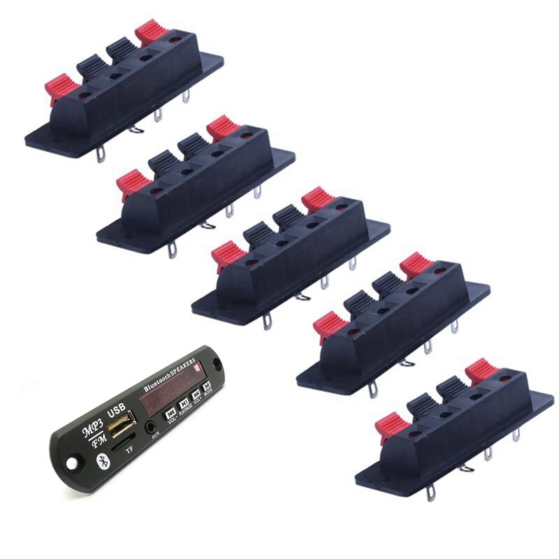 5 Pcs 4 Pins Spring Loaded Push Type Speaker Terminal Board 64X25mm & 1Set 7-12V Car Bluetooth MP3 Decoder Board