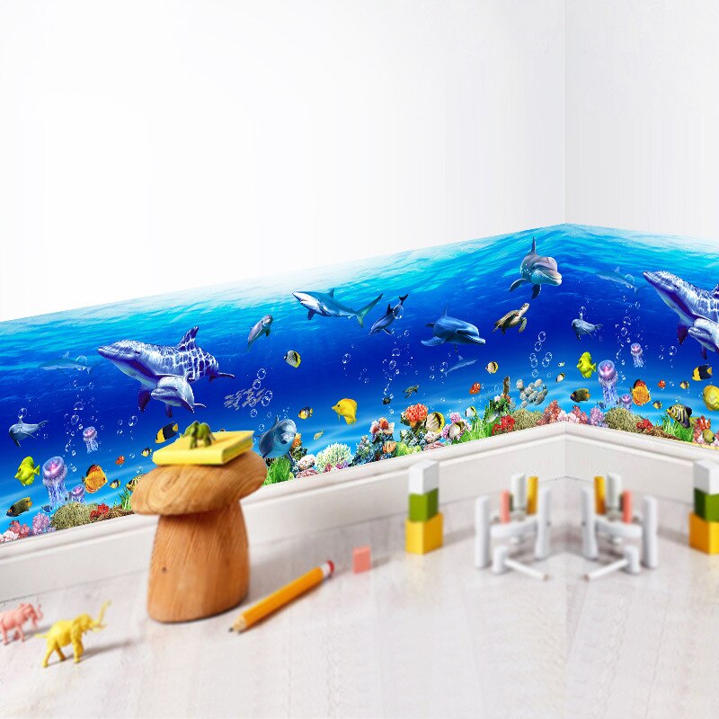 Ocean world waistline wallstickers kjøkken bunnstoff stue soverom baseboard hjemmedekorasjon veggmaleri dekaler tapet