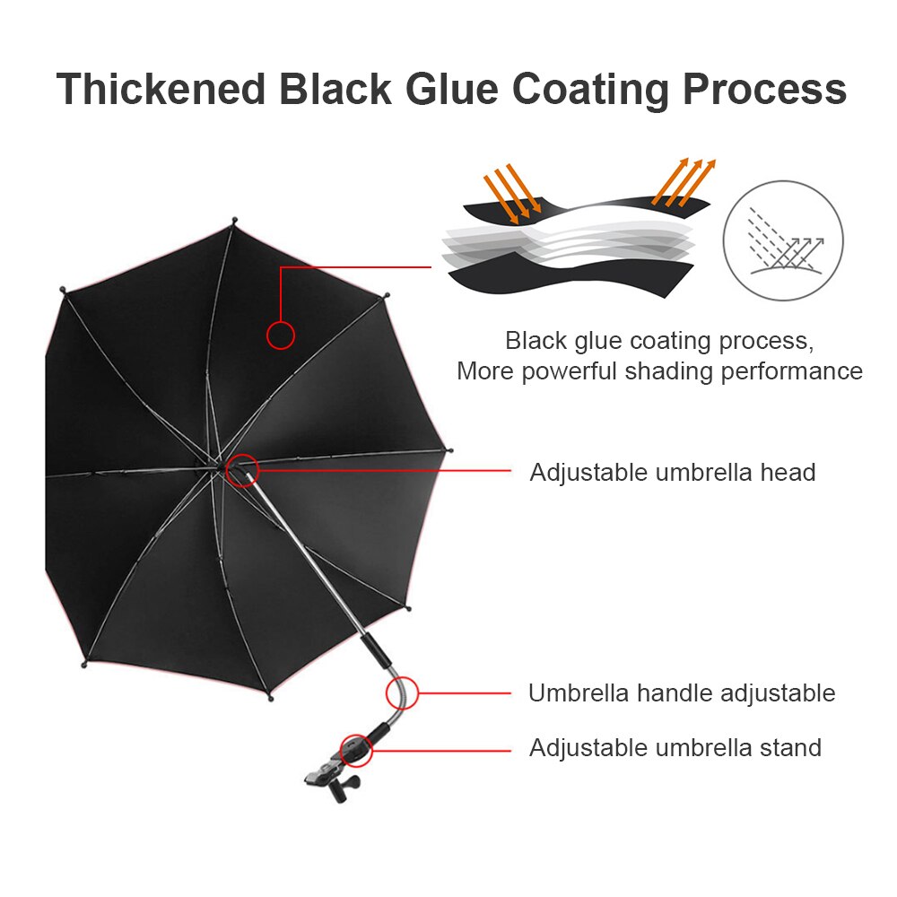 Stroller Adjustable Rotatable Universal Umbrella Sun Rain Protection Waterproof Functional UV Protection 50+