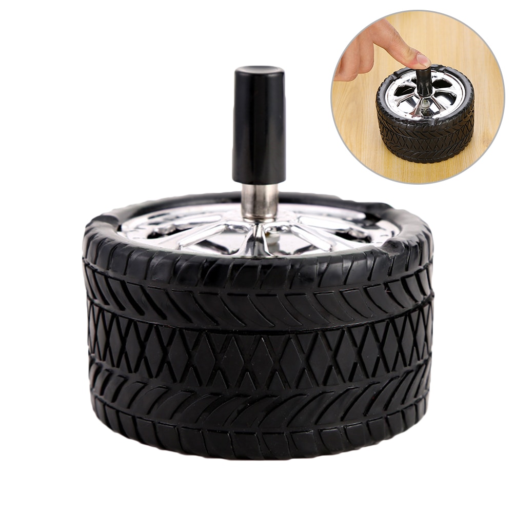 1pc Ashtray Car Tires Ashtray Press Rotary Portable Ash Tray Ashtray Metal Ashtrays with Lids Silicone Ashtray (Black)