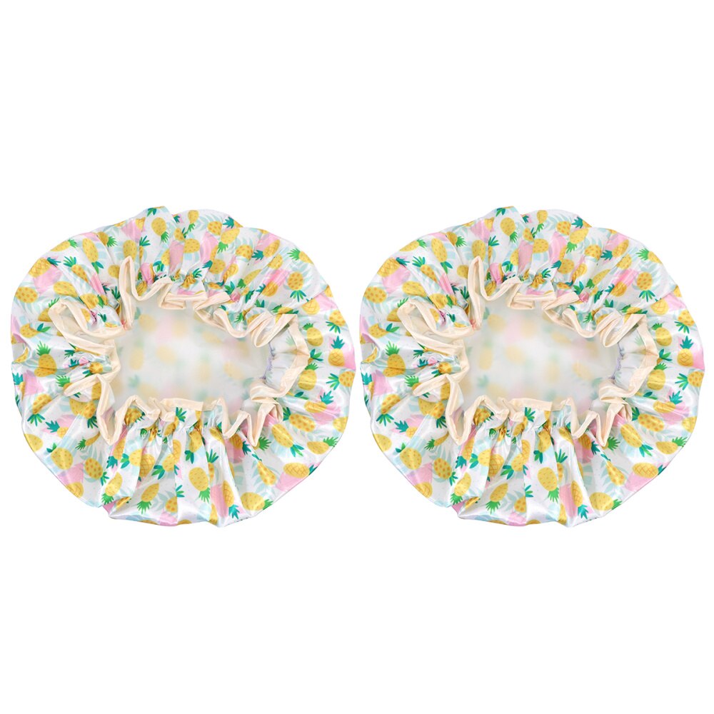 2 Stuks Geel Ananas Afdrukken Douche Cap Vrouw Badmuts Waterdichte Haar Beschermende Hoed Bad Caps Voor Dagelijks Gebruik