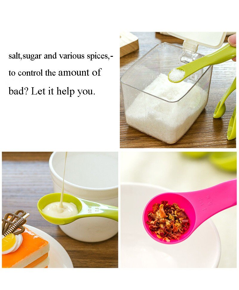 Cuillères à mesurer en plastique | Mini format, 2 échelles colorées (1/2.5/5/7.5/15) cuillère à café g/ml outils de cuisson 5 pièces/ensemble