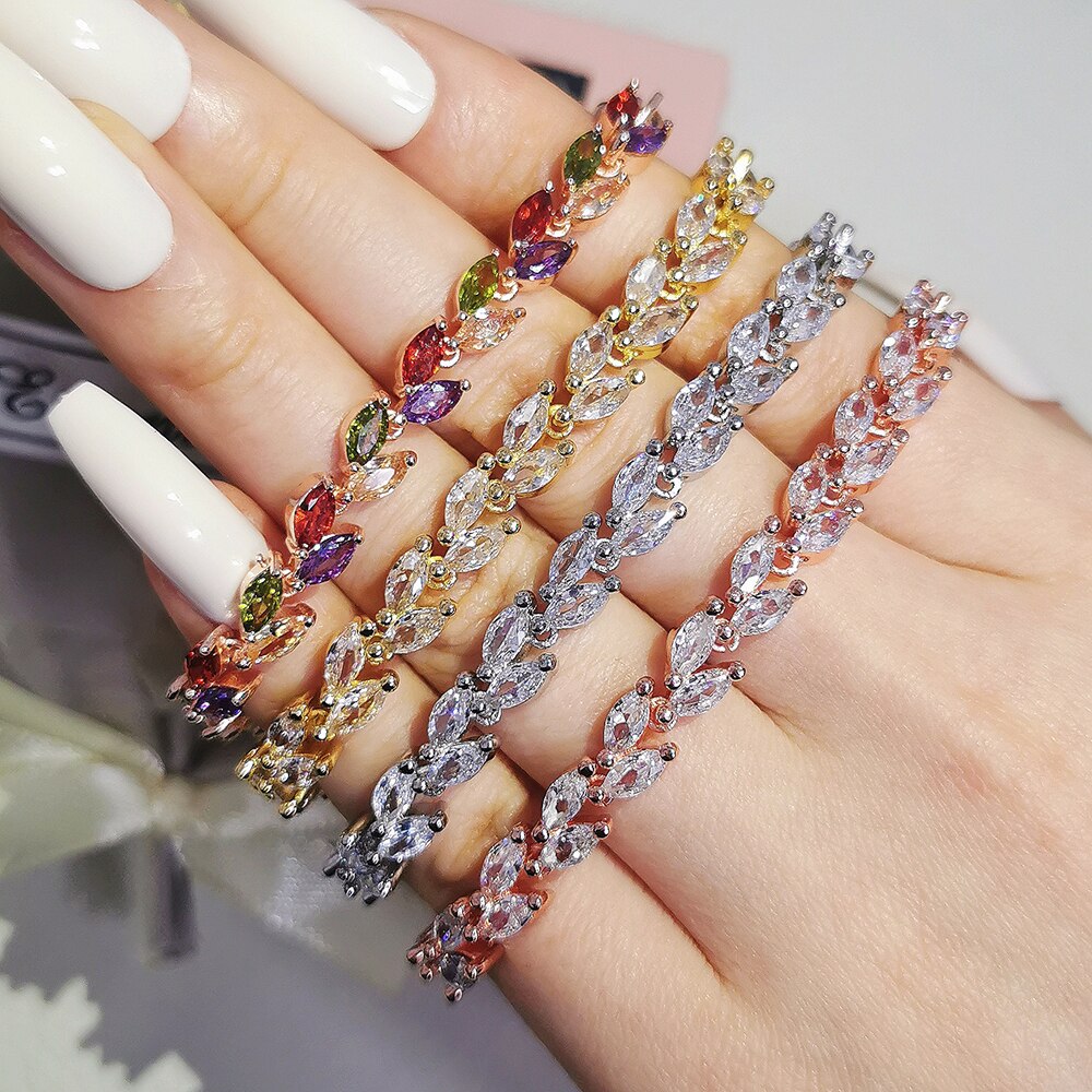 2022 Trendy Leaves Rose Gold Silver Color Bracelet Bangle for Women Anniversary Jewelry Moonso Bulk S5878