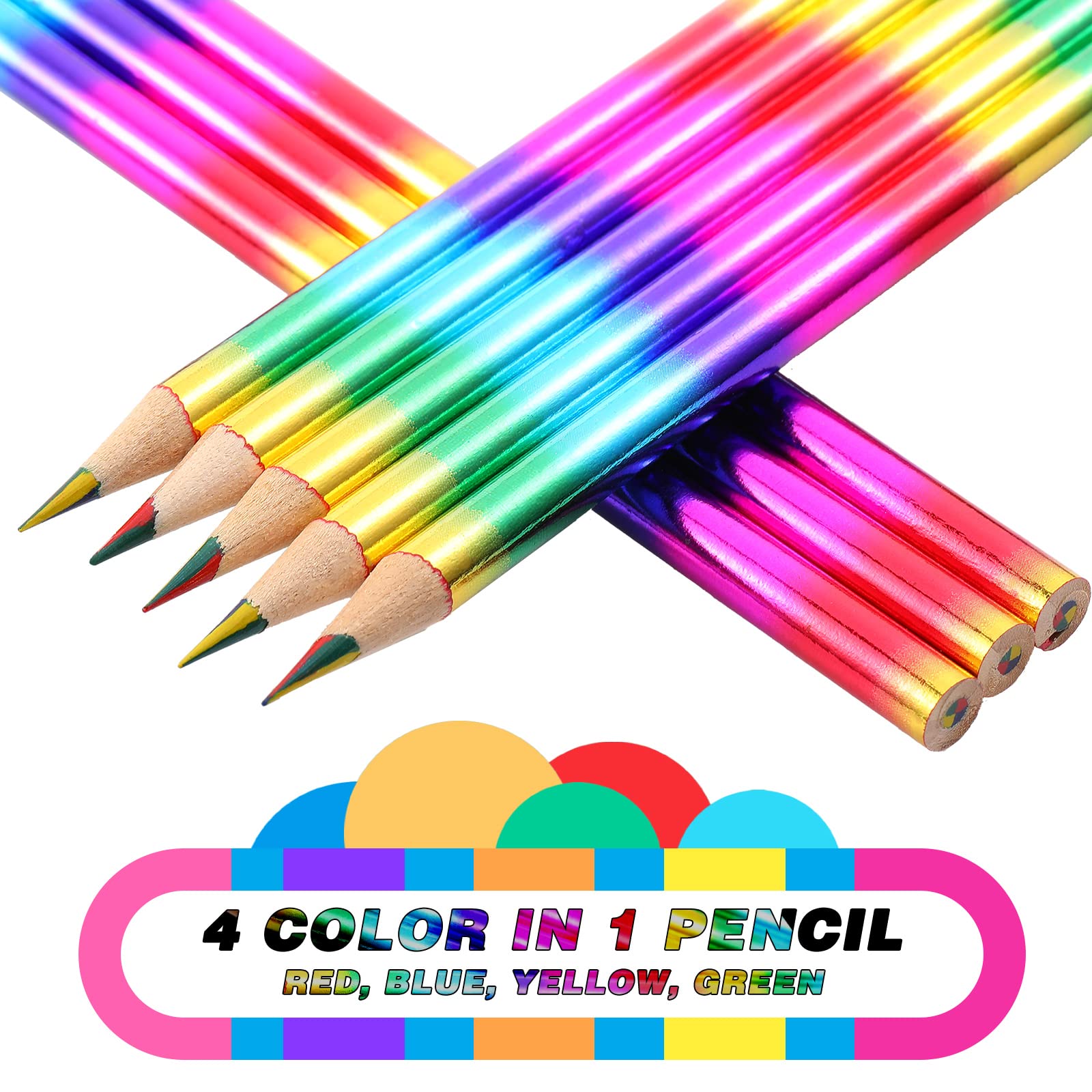 8/16 Stück Regenbogen-Bleistifte in 4 Farben, Regenbogenstifte, Buntstifte aus Holz, mehrfarbiger Bleistift für Kinder, Büro, Schulbedarf