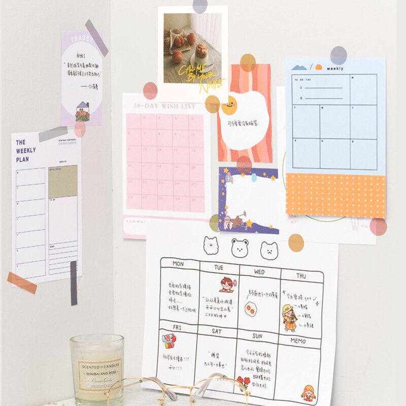 Veckoplanerare papper klistermärke dagbok kawaii agenda schema skola kontor student pm schema leveranser