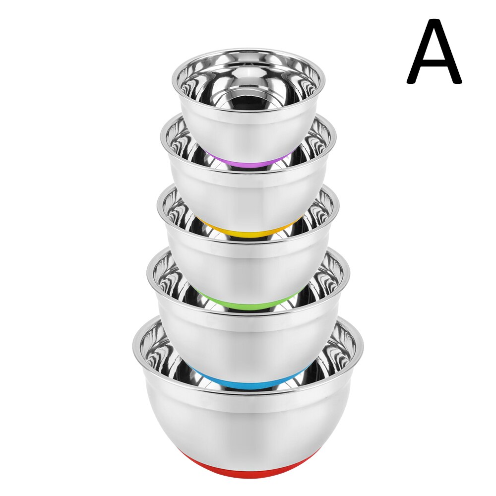 5 uds de mezcla de acero inoxidable BowlsNon de silicona antideslizante fondo de anidación Bol para almacenar comida mezcla preparando 1,5-2-2,5-3,5-5QT: A