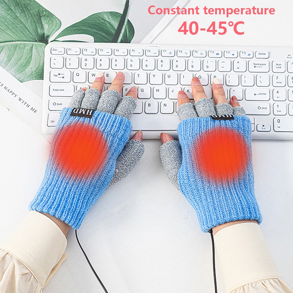 Fabric Fingerless Gloves Winter Men Women Electric Heating Hand Washable Office Mittens Hand Protector Dark Grey