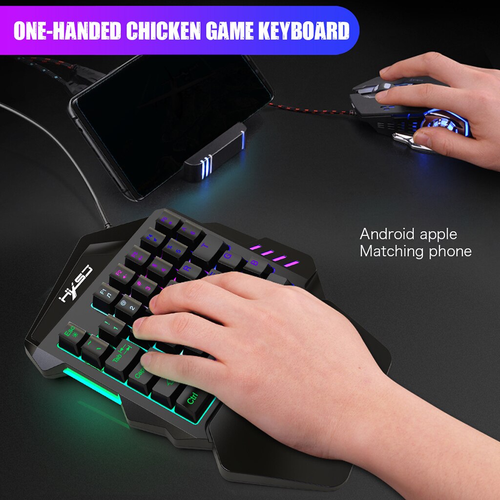 Mini One-Hand Mechanical Keyboard Gaming Keyboard 35 Keys and Gaming Mouse Colorful Backlit Game Keyboard V100 H300 Set