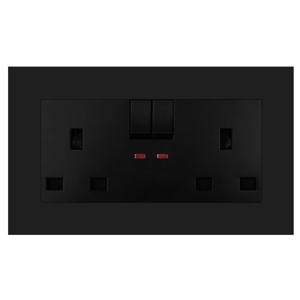SRAN dual power socket UK,2gang 13a with switch flame retardant PC panel 146mm*86mm with LED indicator wall socket uk: Black A1