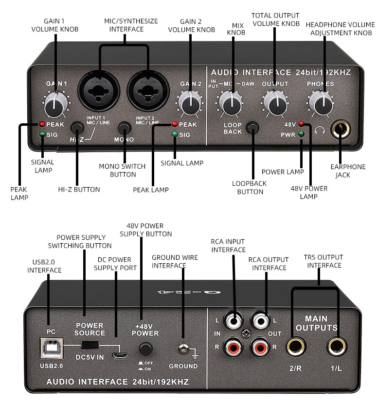 Nuovo Teyun Q-24 interfaccia Audio 2 in 4 out scheda Audio con monitoraggio chitarra elettrica Live registrazione scheda Audio professionale