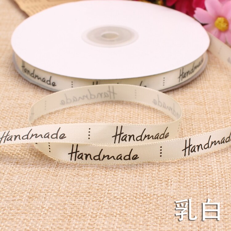 9Mm Handgemaakte Brief Gedrukt Satijnen Linten Bruiloft Verjaardag Party Kerst Bloem Geschenkdoos Wikkelen Diy Cake Bakken Linten: Beige