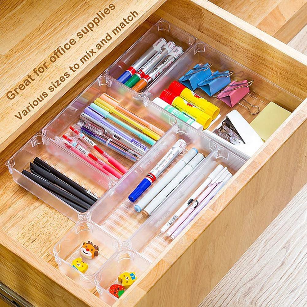 17PCS Desk Drawer Organizer Tray Home Office Storage Box Plastic Drawer Compartment Divider Container For Bedroom Dresser Office