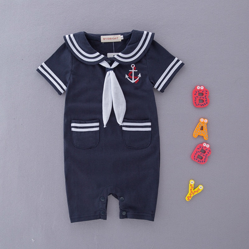 Summer Rompers For Baby Boys Sailor Suit Navy Style Comfortable Baby Clothes Kid Clothing Breathable Year Suit For Boys