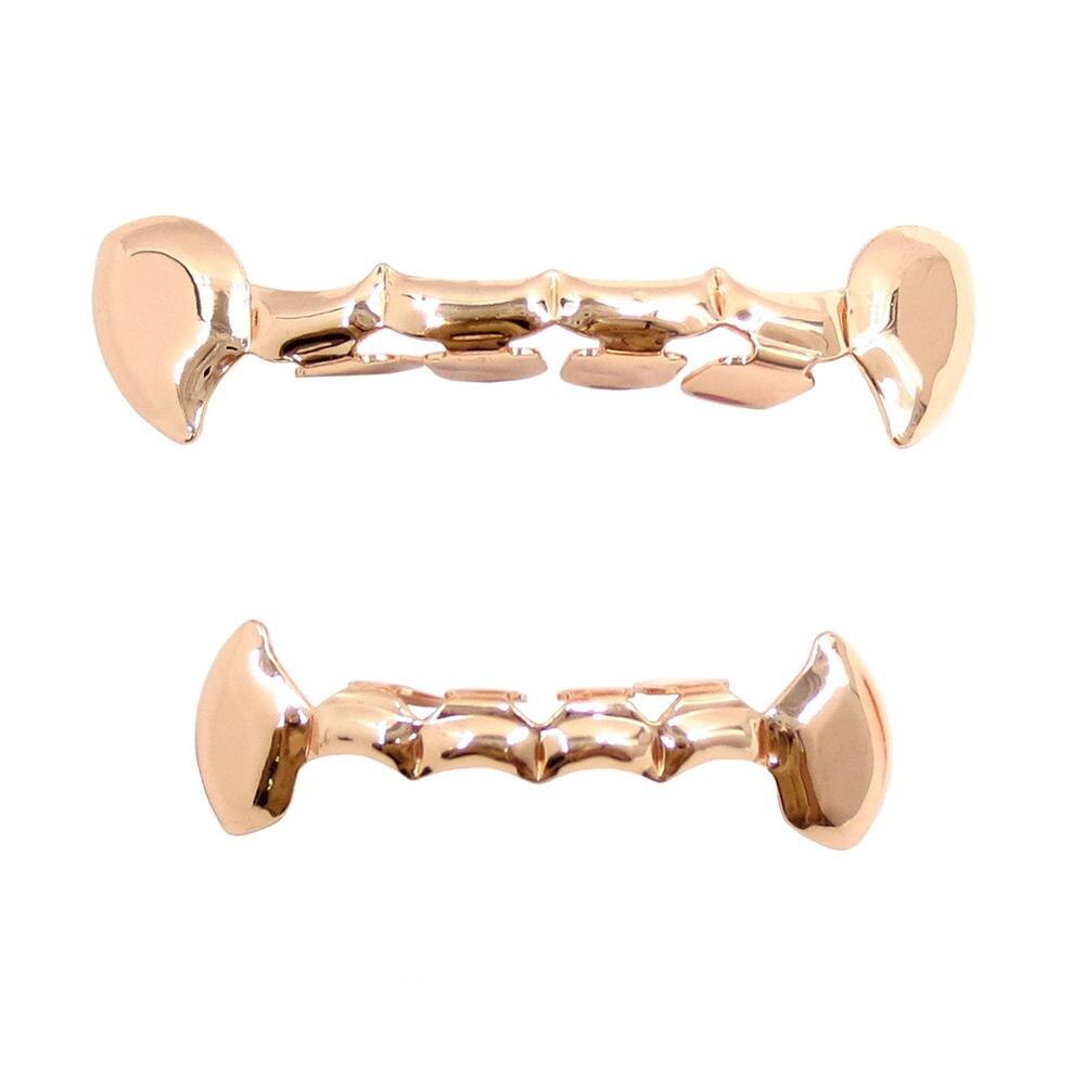 4 kleuren Mannen Hip Hop Tanden Grillz Top & Bottom Vampire Fang Tooth Dental Grills Cosplay Partij Sieraden Rose Goud: Rose Set