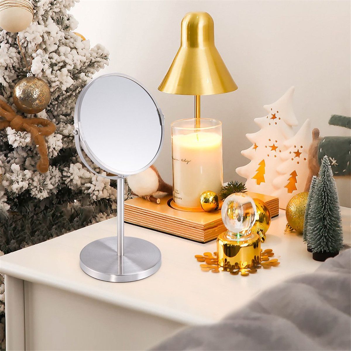 Metal Magnifying Cosmetic Mirror Double Sided Lady Table Desk Standing Dresser Make Up Mirror Round Desktop Rotating Mirror