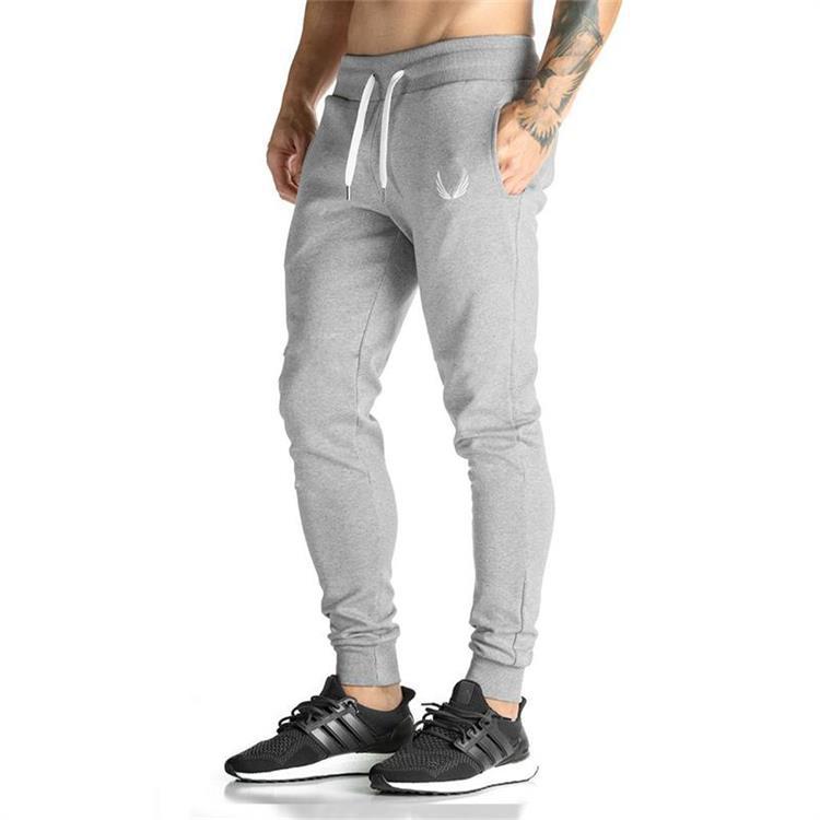 Spring and Autumn Fitness Trousers Men&#39;s Trousers with Closed Feet and Casual Cotton Elastic Slim Trousers: L / white gray