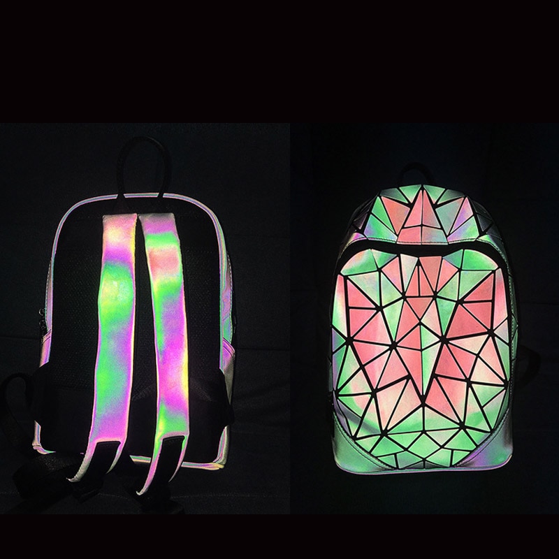 Neue Frauen Rucksack Geometrische Falten Tasche Kleine Studenten Schule Taschen Für Teenager Mädchen Leucht Rucksäcke Hologramm Täglichen Rucksack