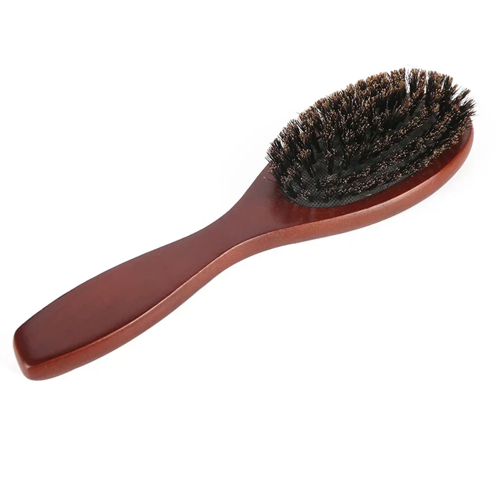 Natural Boar Bristle Brush Comb Anti-Static Oval Hairdressing Hair Styly Comb Wood Woman Hairbrush: black
