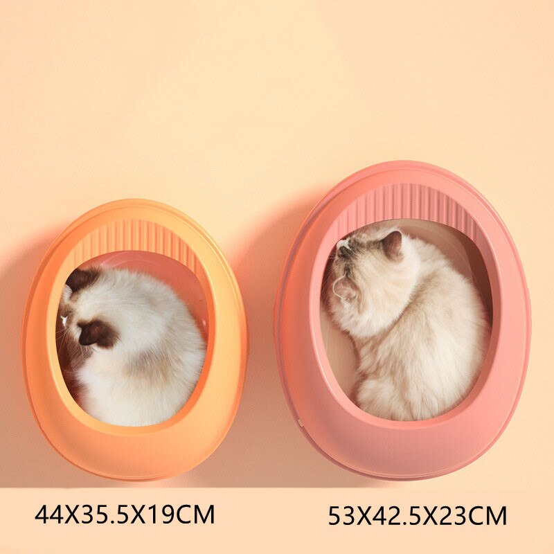 Grand bac à litière Semi-fermé pour chat, anti-projection, bassin en forme d&#39;oeuf amovible, toilette pour animaux de compagnie, fournitures pour chats