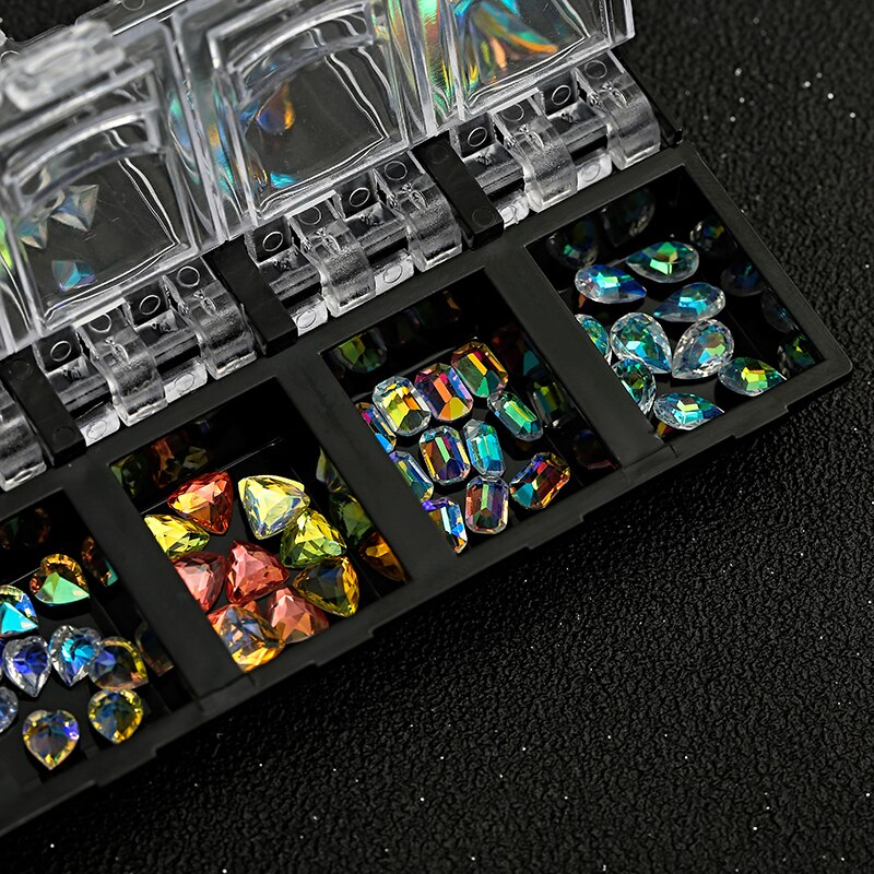 3d ab diamant ædelstene negle glitter rhinsten glas 12 æsker/sæt krystal nail art dekoration negle kunst dekorationer ozdoby do paznokci