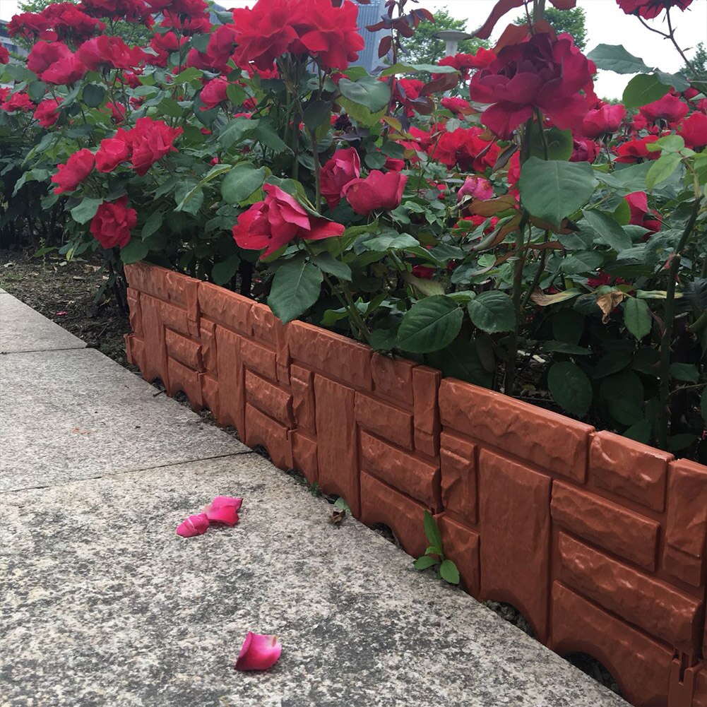 6 Pcs Garden Plastic Fence Edging Decorative Edging Fence, Faux Brick Landscape Fencing for Patios Gardens Landscape Walkways