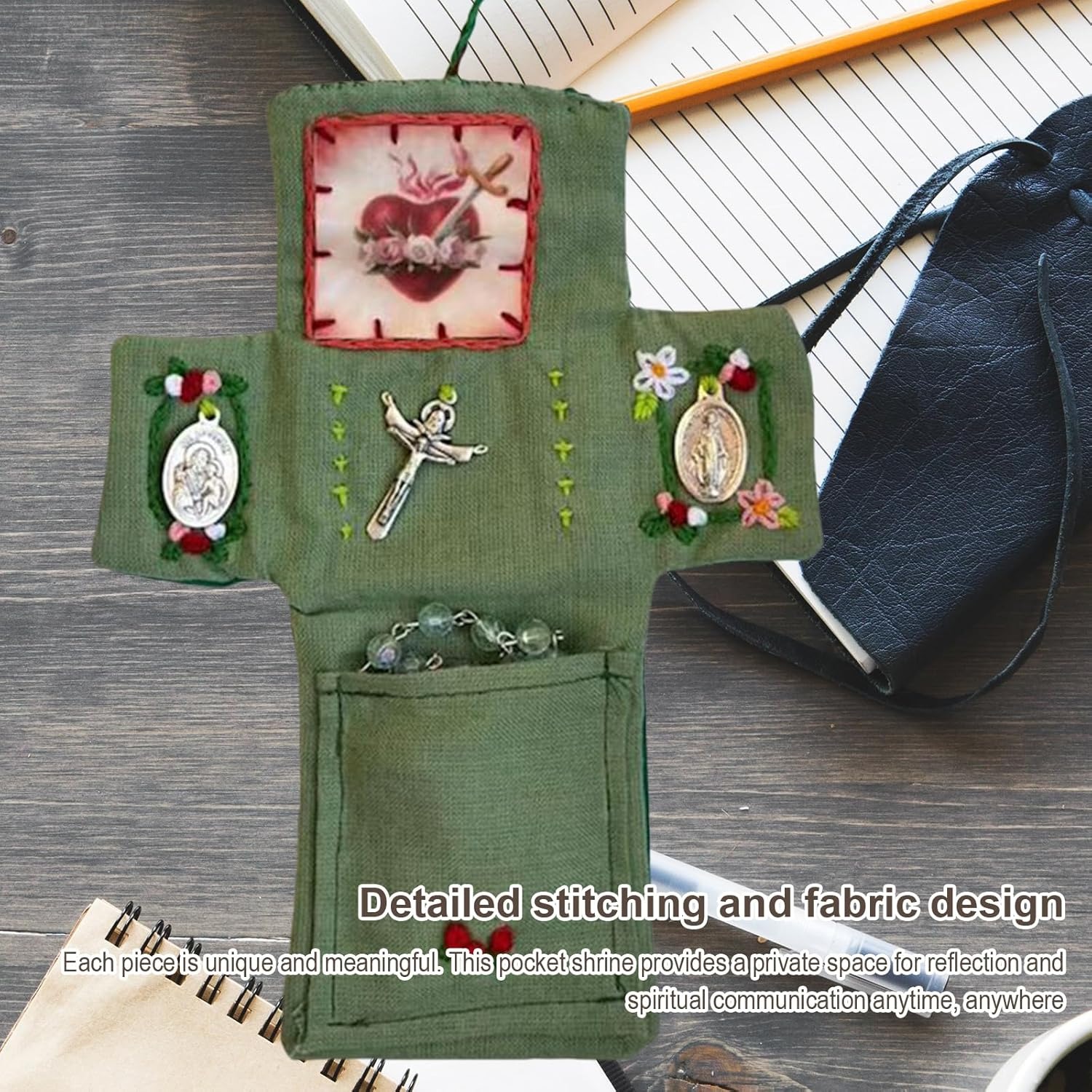 Pocket Shrine with Silver Cross Included Inside, Mini Prayer Quilt with Cross Inside, Encouragement Christian Spiritual