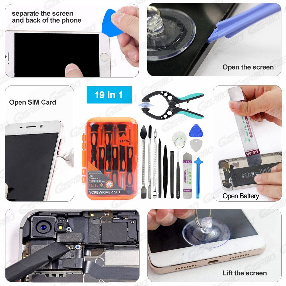 GZERMA-Kit de herramientas de reparación 19 en 1 para teléfono inteligente, juego de destornilladores para iPhone 12 Pro Max 11 8Plus 6s, herramientas manuales de reparación, bricolaje