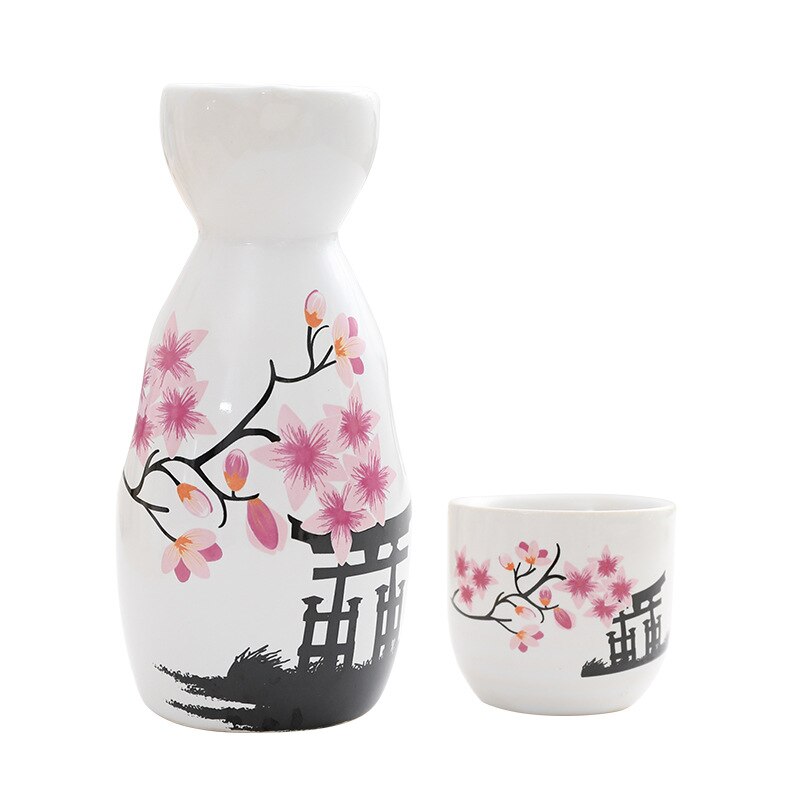 5 stk/sett keramikk japansk sake serveringssett husholdningsvin en gryte fire kopper kirsebærblomster mønster brennevin antikk sake vin  h2