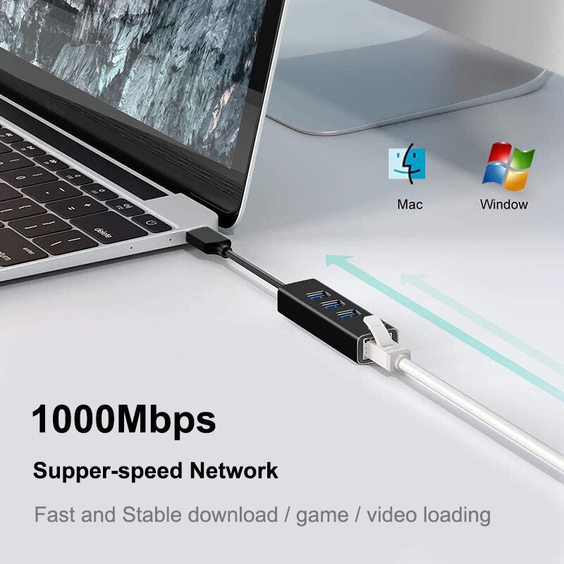 Usb  c 3.0 hub  rj45 ethernet adapter 1000 mbps netwerk voor macbook pro air computer pc laptop tv box accessoires type c splitter