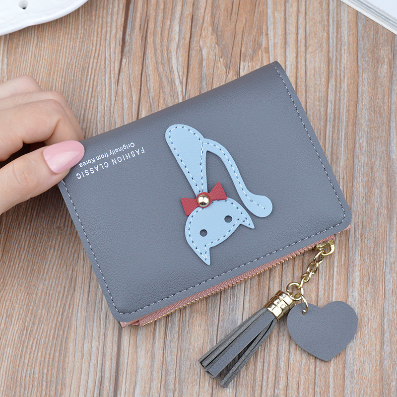 Meisjes Kleine Portemonnee Vrouwen Korte Student Portemonnee Ms Lady Koreaanse Portemonnee Mode Multifunctionele Rits Kwastje Leuke Portemonnee: Grijs