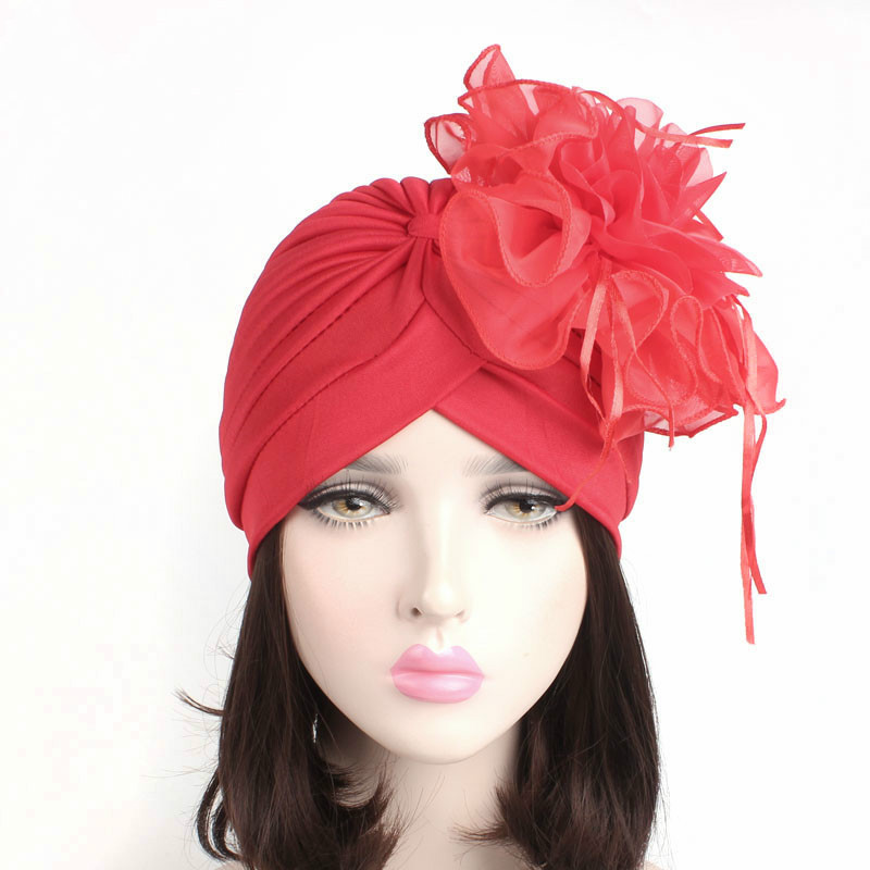 Sombreros con flores grandes para mujer, gorros turbante fruncido, sombreros de turbante indio, hiyabs musulmanes para mujer