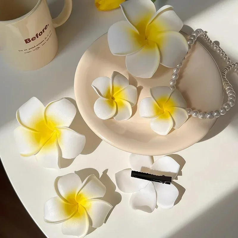 2/20 piezas pinzas para el cabello de flor de Plumeria para mujer, horquillas para niña, pinzas para flequillo lateral, pasador de flores, bolsa de hawaiana, accesorios para sombrero