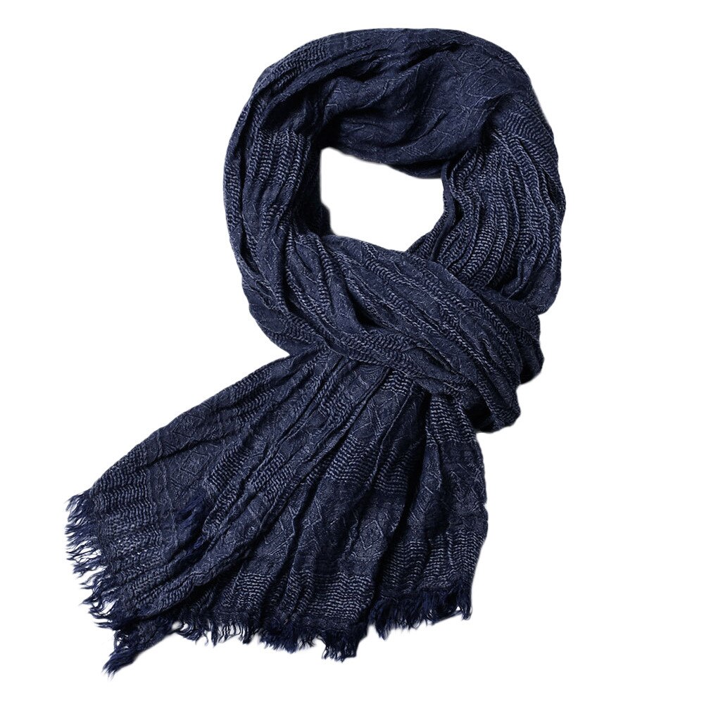 KLV 1 Pza invierno hombres bufanda chal clásico flecos algodón mezcla borla de Color sólido largo suave cálido bufanda negro, azul marino, azul, caqui z1009