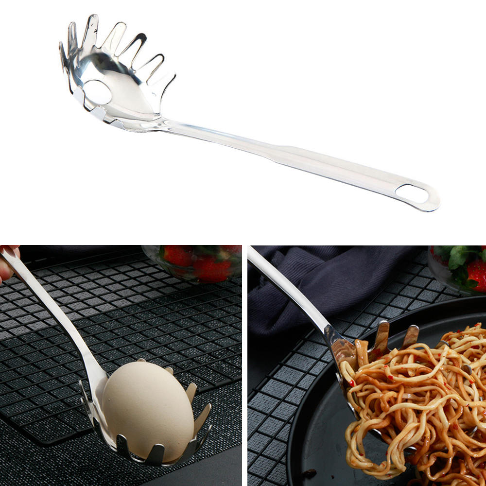 Rustfrit stål nudler pasta server lang håndtag pasta gaffel spaghetti ske madlavning værktøj køkken tilbehør