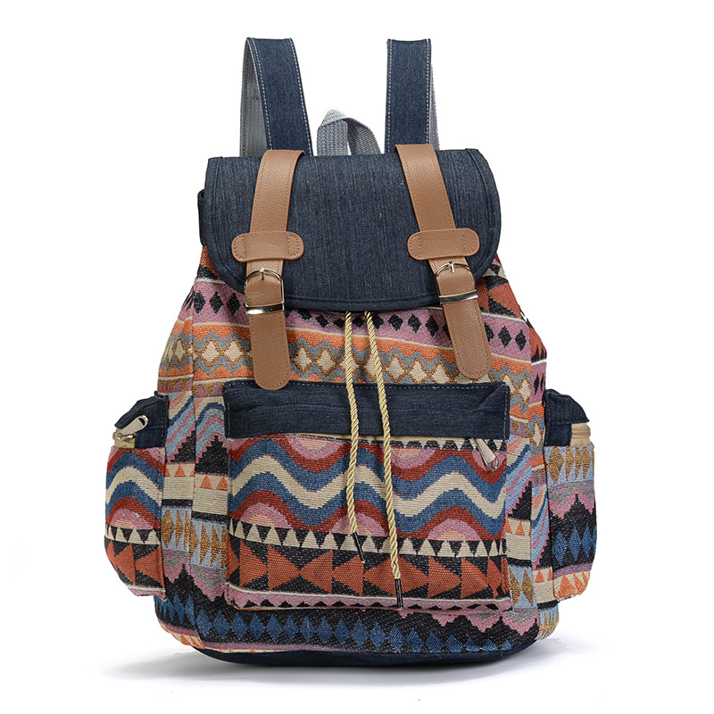 Nueva mochila Vintage de lona de para mujer, mochilas étnicas, mochilas bohemias, mochila escolar Rugzak, mochila: Azul